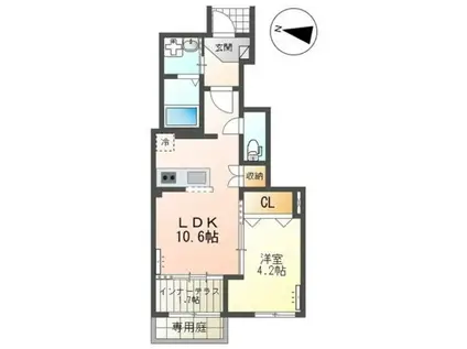 ＪＲ武蔵野線 新秋津駅 徒歩10分 2階建 築1年(1LDK/1階)の間取り写真