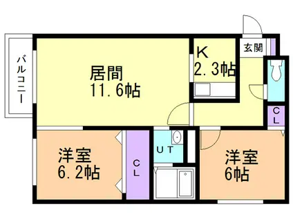 プレジャー室蘭駅前(2LDK/3階)の間取り写真