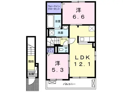ソレイユ II(2LDK/2階)の間取り写真