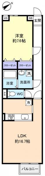 アムール優(1LDK/1階)の間取り写真