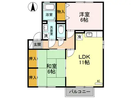 ウエストグリーン B(2LDK/2階)の間取り写真