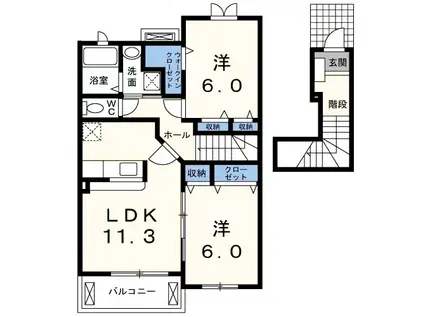 シャンティ倭(2LDK/2階)の間取り写真