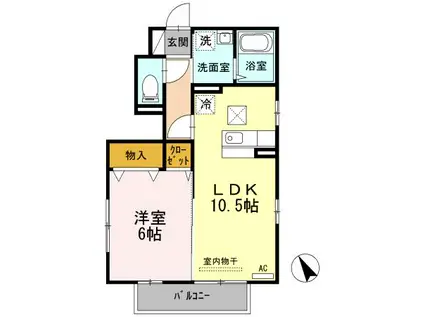 フローラ国分Ⅱ(1LDK/1階)の間取り写真