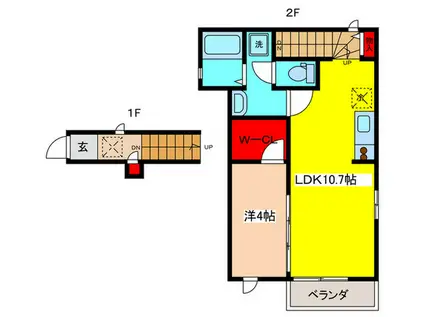 RACINES(1LDK/1階)の間取り写真