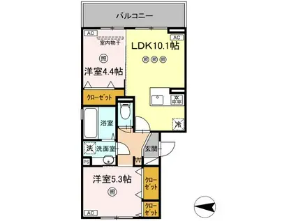 アクアフェリーチェ B棟(2LDK/2階)の間取り写真