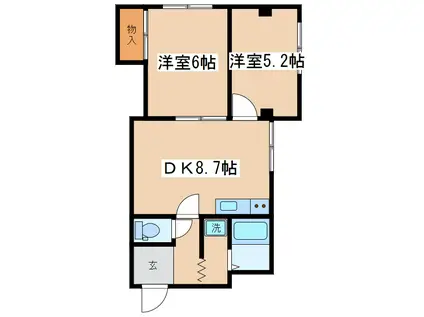 幸ハイツ(2DK/4階)の間取り写真