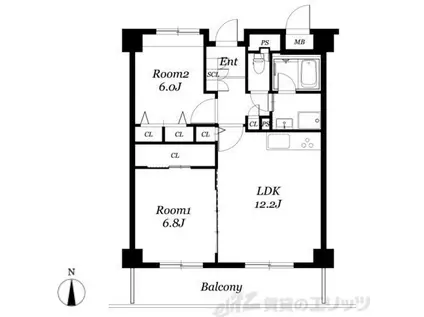 レジディア西天満(2LDK/11階)の間取り写真