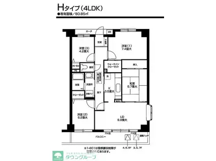 オクトス市ヶ尾1号棟(4LDK/6階)の間取り写真