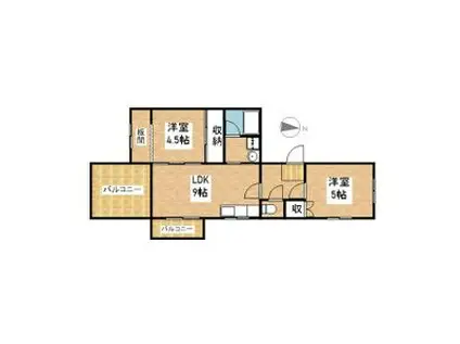 第2シャトーこがね(2DK/4階)の間取り写真