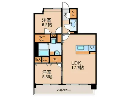 ビオネ美野島(2LDK/3階)の間取り写真