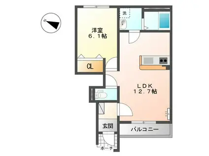 パレーシャル中村III(1LDK/1階)の間取り写真