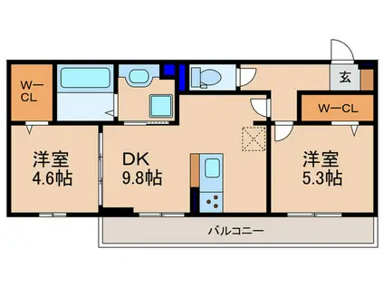 エレガンスビュー(2DK/2階)の間取り写真