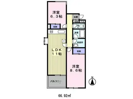カーサ湘南(2LDK/2階)の間取り写真