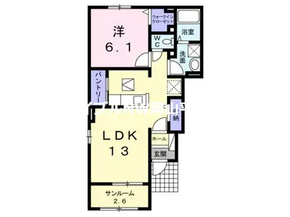 グレースフルレジデンスV(1LDK/1階)の間取り写真