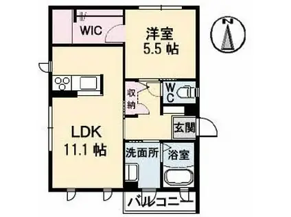 ドゥ・カショー エプ(1LDK/2階)の間取り写真
