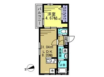 シャイネクス松戸上本郷(1LDK/3階)の間取り写真