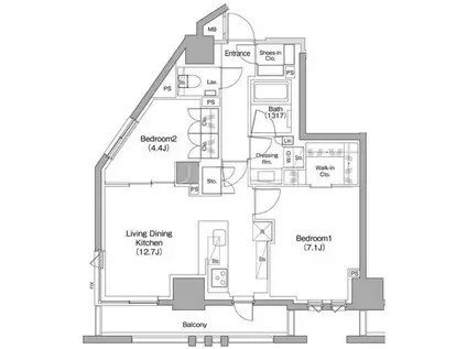 ザ・パークハビオ碑文谷(2LDK/9階)の間取り写真