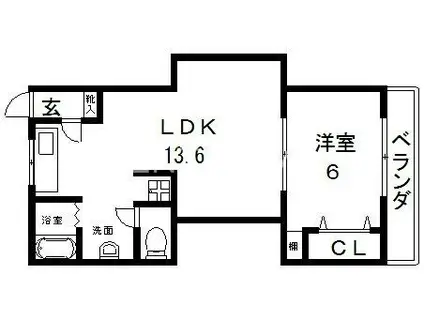 ターフィーズフラット南巽(1LDK/2階)の間取り写真