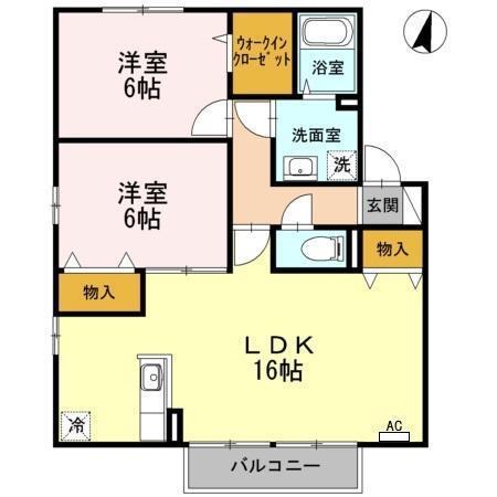 クニーズコート D棟(2LDK/1階)の間取り写真