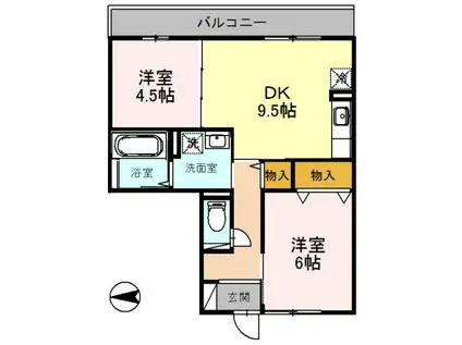 レフィナードカルチェC棟(2DK/3階)の間取り写真