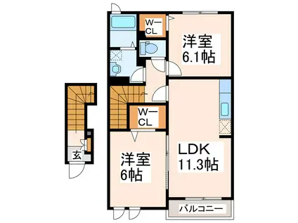 アウローラ II(2LDK/2階)の間取り写真