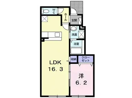 カーチェ稲田(1LDK/1階)の間取り写真