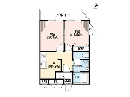 ダイアモンドクレスト南柏(2DK/2階)の間取り写真