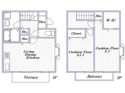 ベルテラス南万騎が原B棟(2LDK/1階)の間取り写真