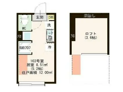 ハーモニーテラスときわ(ワンルーム/1階)の間取り写真
