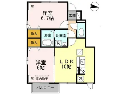 クロシェットC(2LDK/1階)の間取り写真