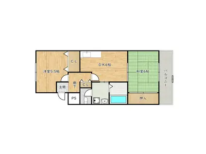 ルミエール梅北マンション(2DK/2階)の間取り写真