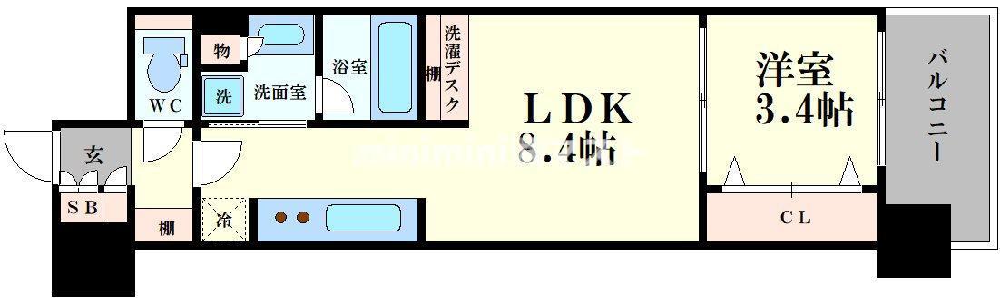アーバネックス本町II(1LDK/10階)の間取り写真