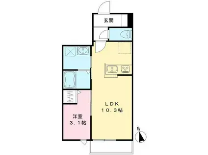 エスポワールA(1LDK/2階)の間取り写真