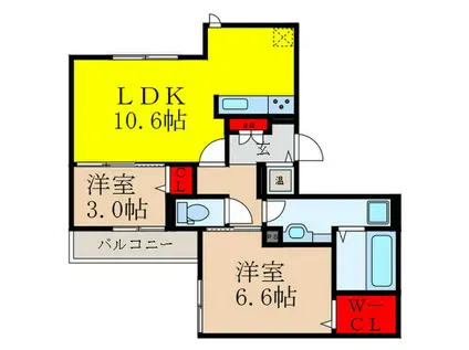 EL・SERENO江坂 ウエスト(2LDK/2階)の間取り写真