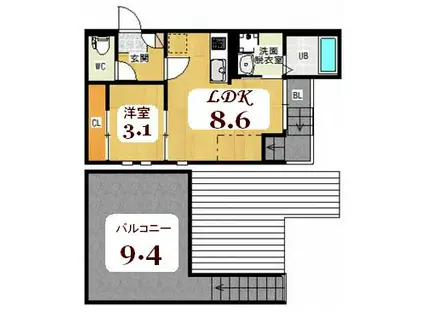 GRANDTIC青崎(1LDK/2階)の間取り写真