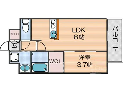 ラグゼ住吉公園(1LDK/6階)の間取り写真