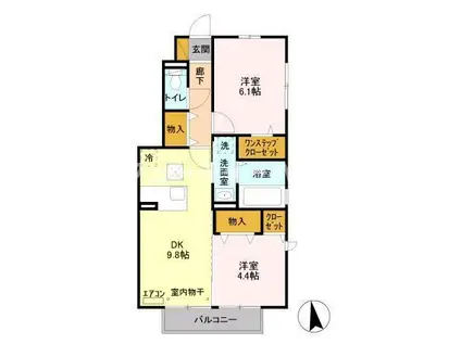 ファセリアB(2DK/1階)の間取り写真