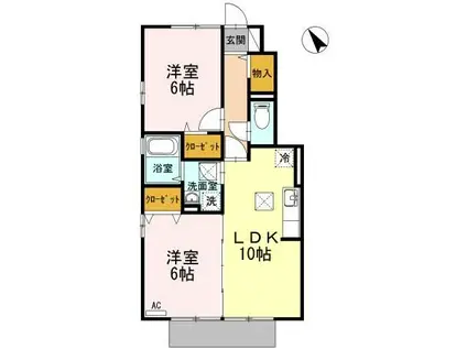 ローズコート美里 B棟(2LDK/1階)の間取り写真