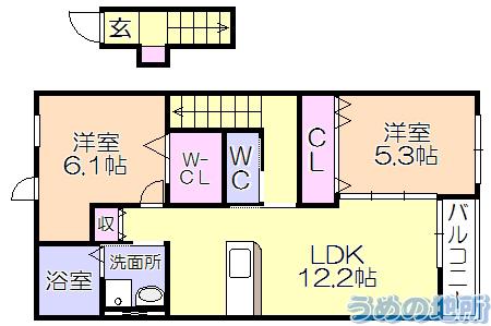 ＪＲ久大本線 南久留米駅 徒歩36分 2階建 築5年(2LDK/2階)の間取り写真