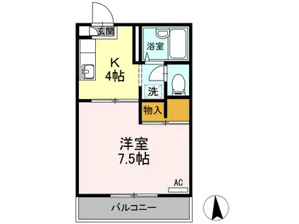 レジデアイ B棟(1K/2階)の間取り写真