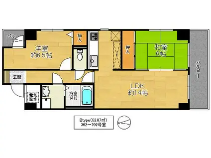 梅田鴻臚館(2LDK/3階)の間取り写真