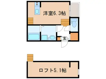 ユナプレイス弓ノ町(1K/1階)の間取り写真