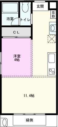 THE ORCHARD YAHATA B棟(1LDK/1階)の間取り写真