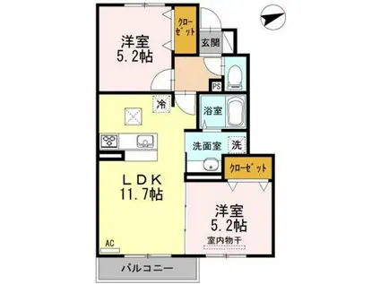 サクシードM(2LDK/1階)の間取り写真