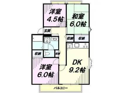 リビエール南平C棟(3DK/1階)の間取り写真