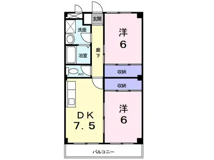 ハミングバートII(2DK/2階)の間取り写真