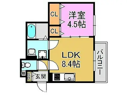 クリエオーレ鴻池徳庵町(1LDK/2階)の間取り写真