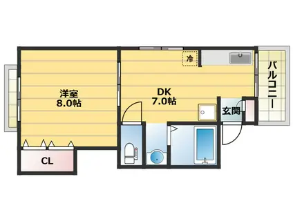 ハイツクレセール(1DK/3階)の間取り写真