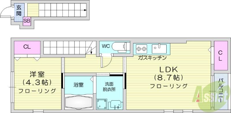 WAVE GARDEN(1LDK/2階)の間取り写真