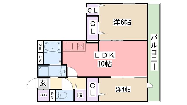 ペルルIII(2LDK/2階)の間取り写真
